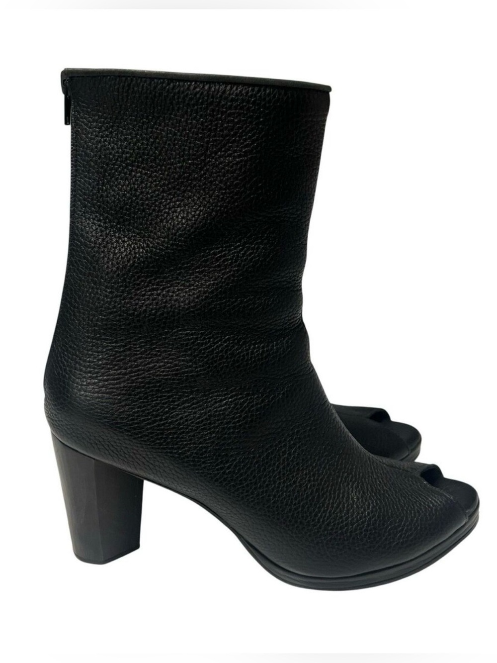 Calleen Cordero Tatiana Leather Peep-toe Boots Wood Heels Black Women’s Size 10